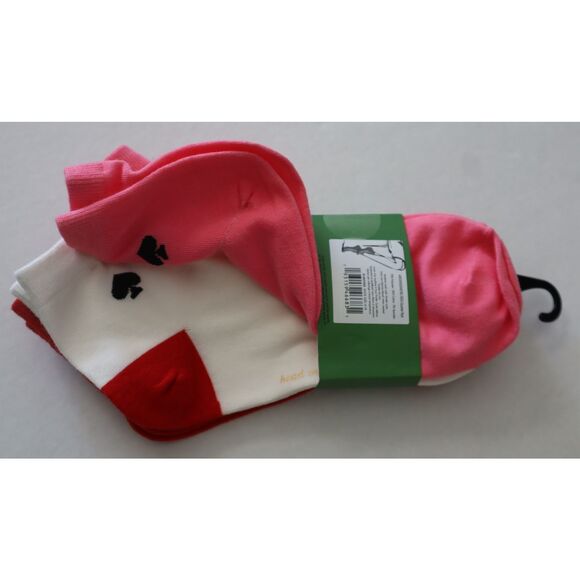 Kate Spade Women's Sz 4-10 Red Pink White Solid Hearts 3 Pair Quarter Socks - Picture 4 of 8